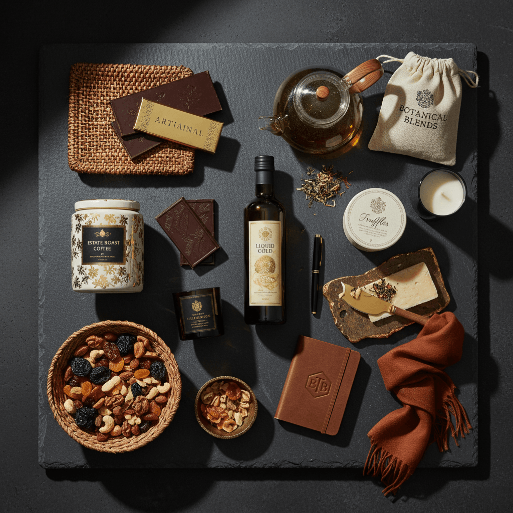 Premium product selection and luxury items used in custom gift baskets