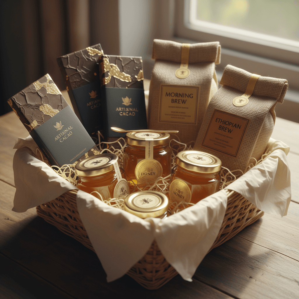 Premium corporate gift basket with gourmet items