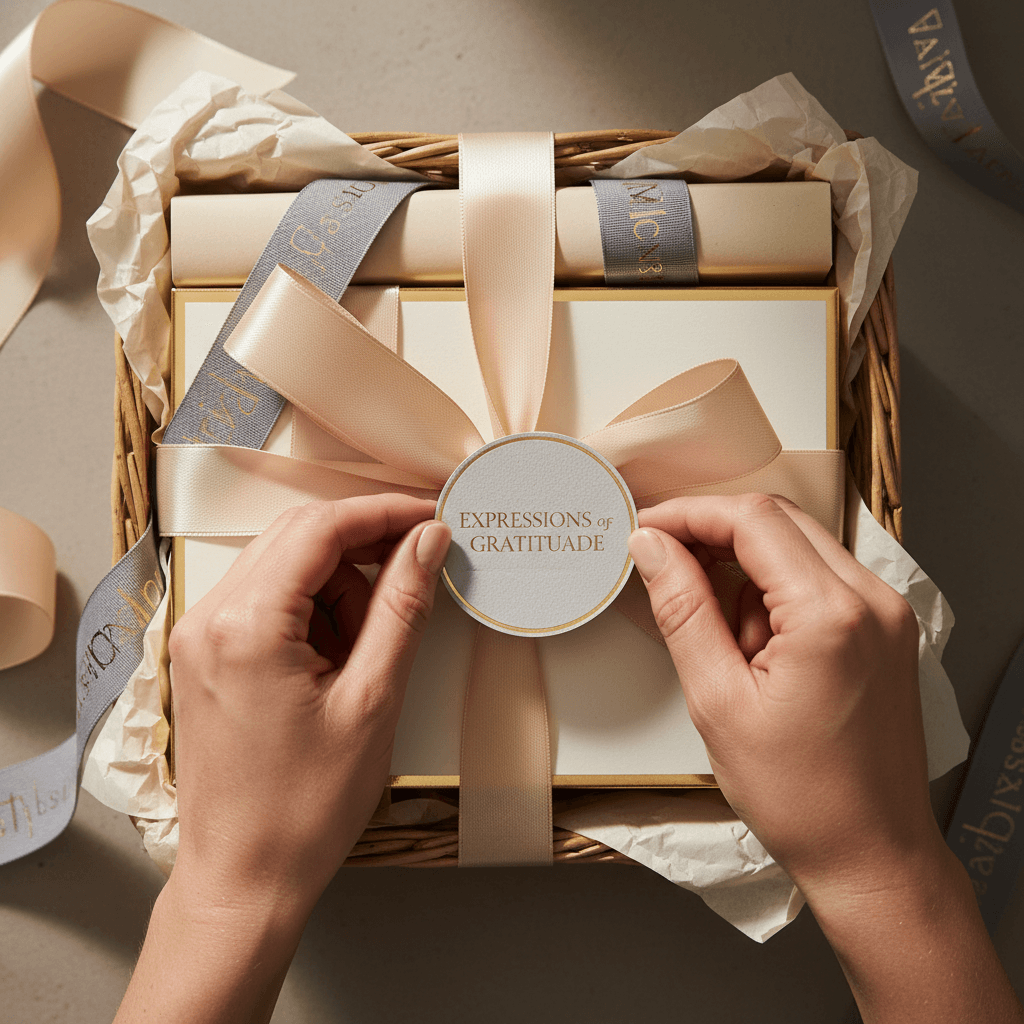 Personalized branding and finishing touches on custom gift basket