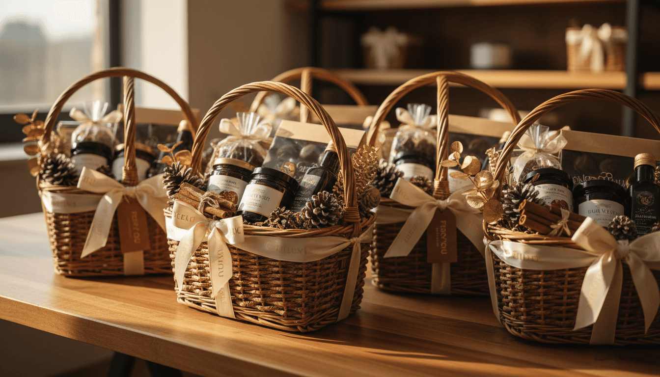 Custom luxury gift baskets with premium curated items and elegant packaging