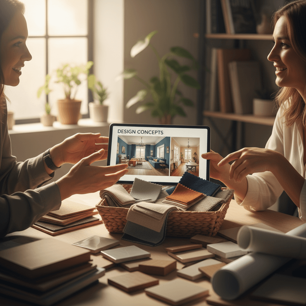 Consultation meeting showing basket design and customization options